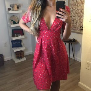 PrettyLittleThing Red Flare Dress w/Shell Graphics